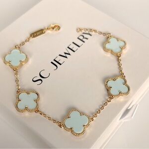 Sky Blue Clover Bracelet  Double Sided Four Leaf Gold Plated Luxury Jewelry